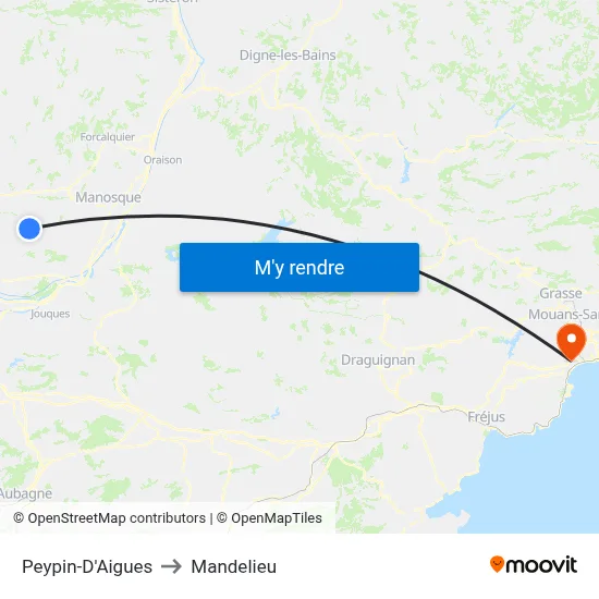 Peypin-D'Aigues to Mandelieu map