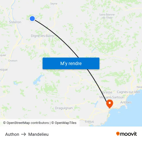 Authon to Mandelieu map