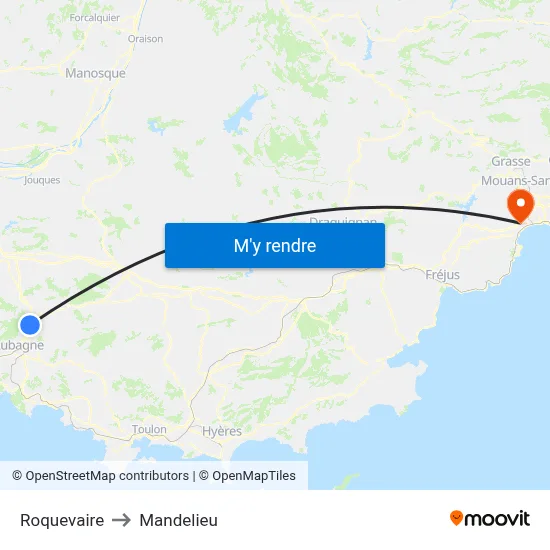 Roquevaire to Mandelieu map
