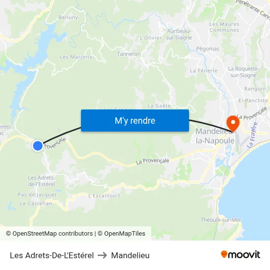 Les Adrets-De-L'Estérel to Mandelieu map