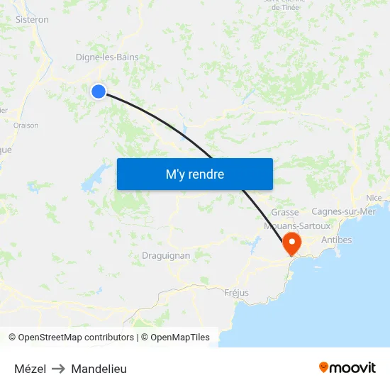 Mézel to Mandelieu map