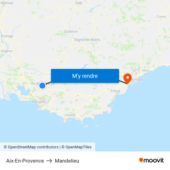 Aix-En-Provence to Mandelieu map