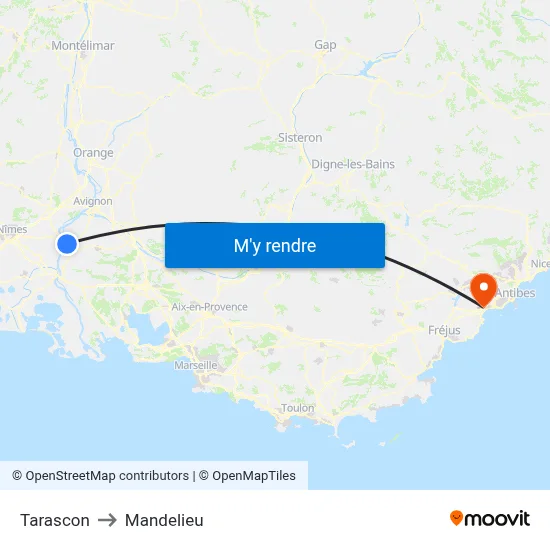 Tarascon to Mandelieu map