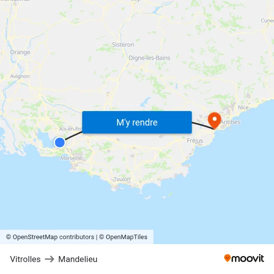 Vitrolles to Mandelieu map