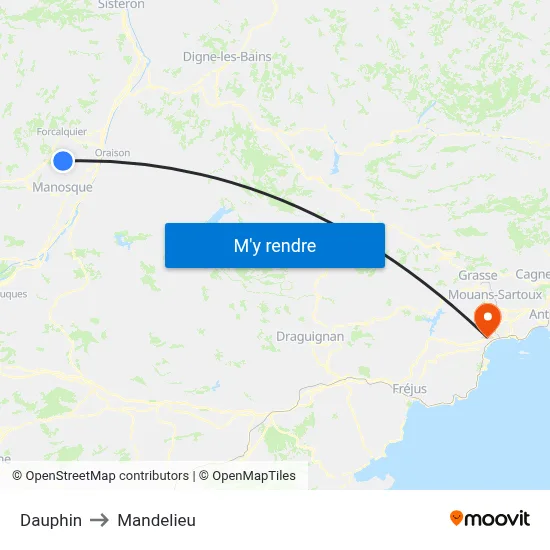 Dauphin to Mandelieu map