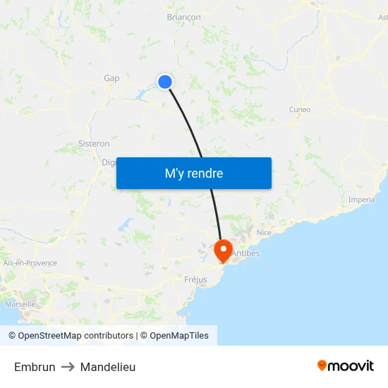 Embrun to Mandelieu map