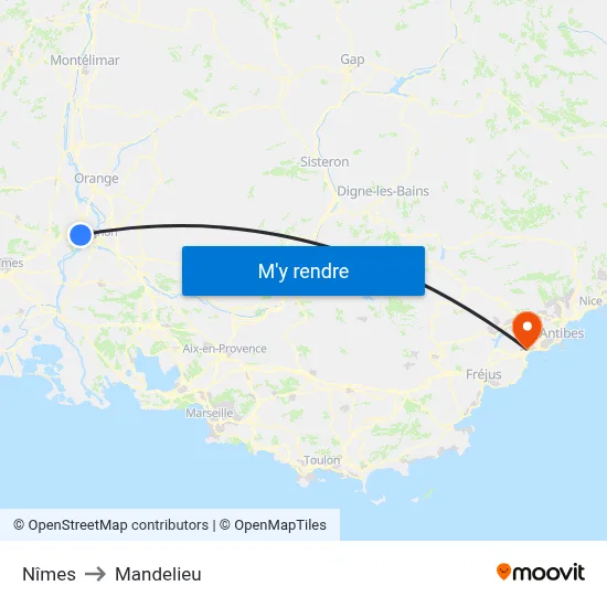 Nîmes to Mandelieu map