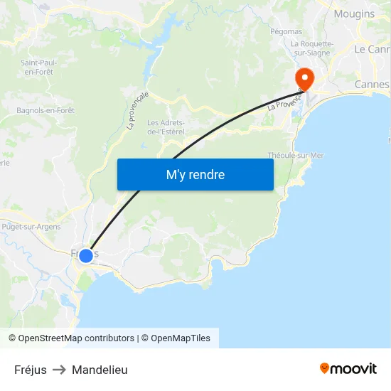 Fréjus to Mandelieu map