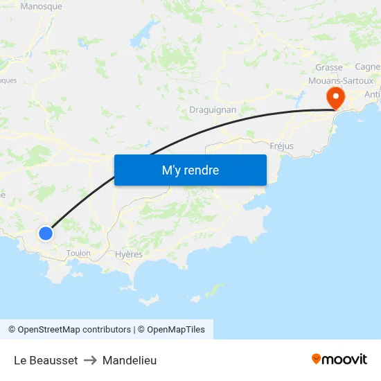Le Beausset to Mandelieu map
