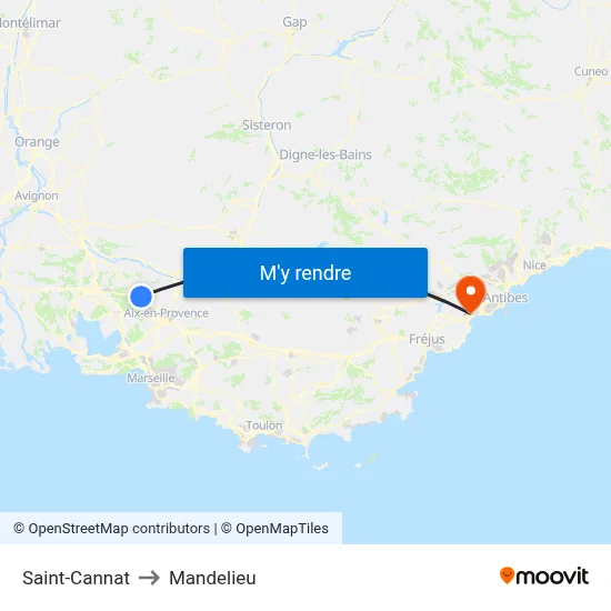 Saint-Cannat to Mandelieu map
