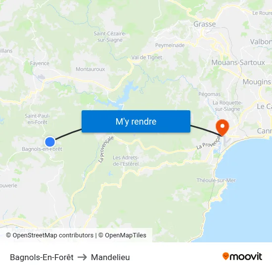 Bagnols-En-Forêt to Mandelieu map