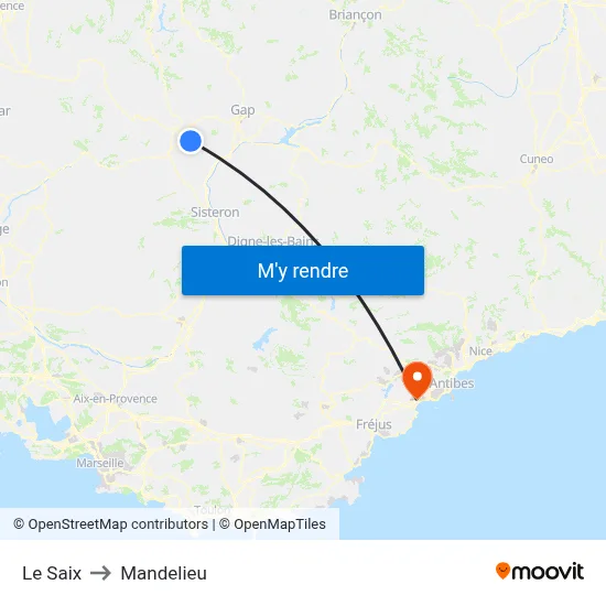 Le Saix to Mandelieu map