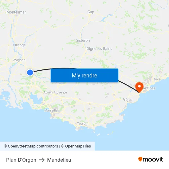 Plan-D'Orgon to Mandelieu map