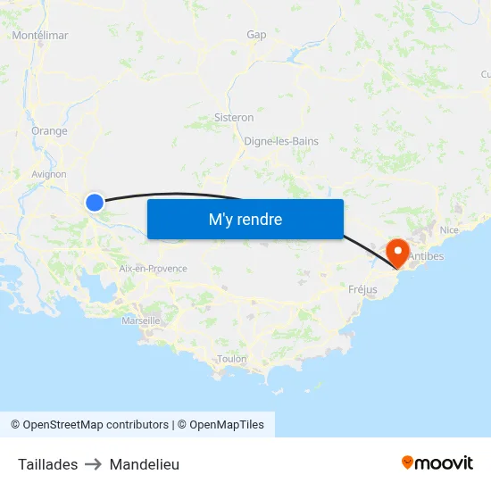 Taillades to Mandelieu map