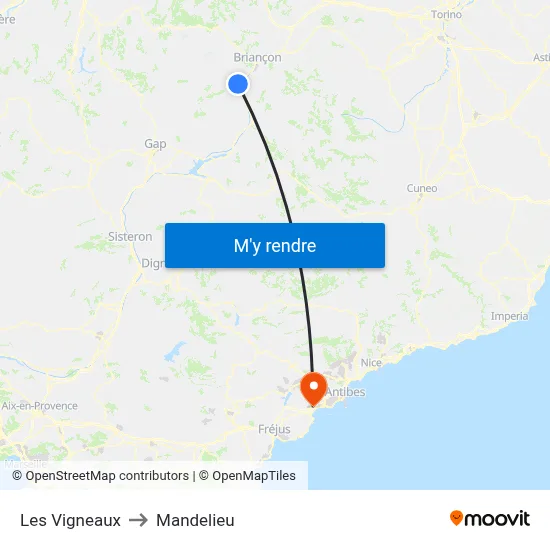 Les Vigneaux to Mandelieu map