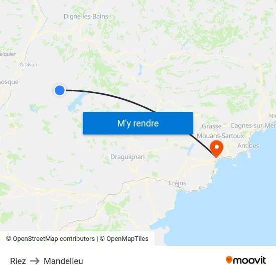 Riez to Mandelieu map