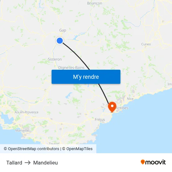 Tallard to Mandelieu map