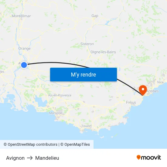 Avignon to Mandelieu map