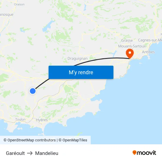 Garéoult to Mandelieu map