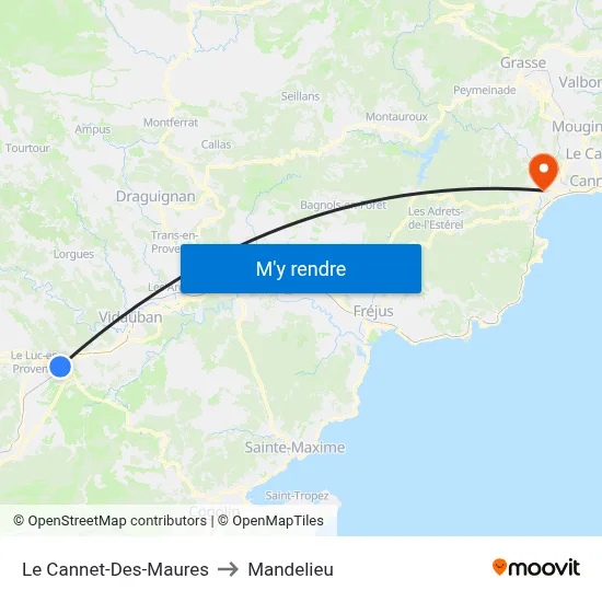 Le Cannet-Des-Maures to Mandelieu map