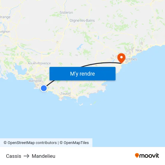 Cassis to Mandelieu map