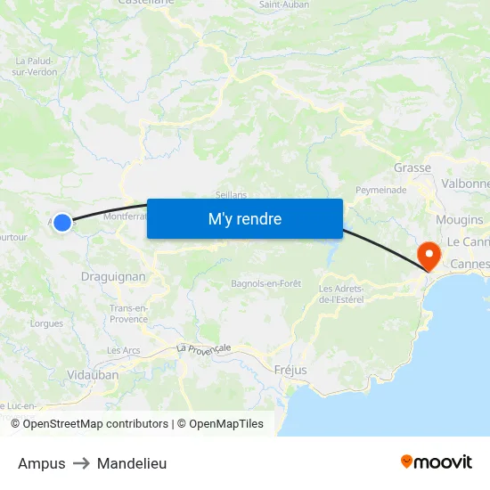 Ampus to Mandelieu map