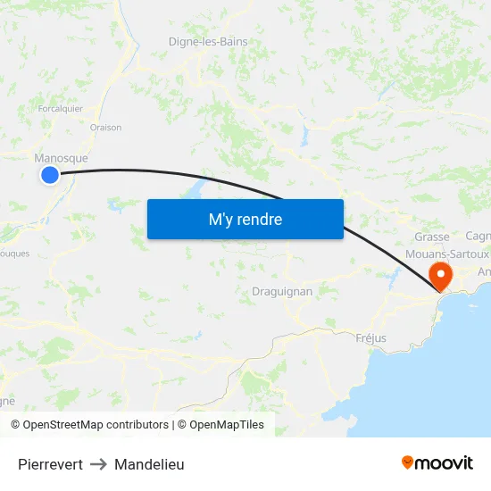 Pierrevert to Mandelieu map