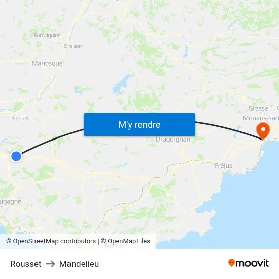 Rousset to Mandelieu map