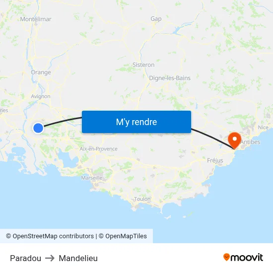 Paradou to Mandelieu map