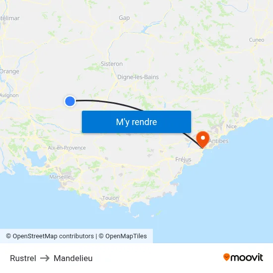Rustrel to Mandelieu map