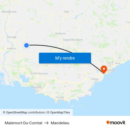 Malemort-Du-Comtat to Mandelieu map