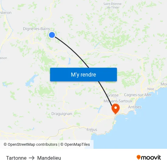Tartonne to Mandelieu map