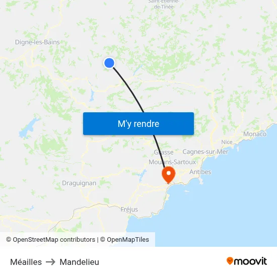 Méailles to Mandelieu map