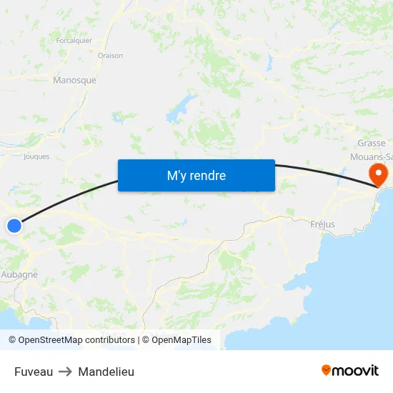 Fuveau to Mandelieu map