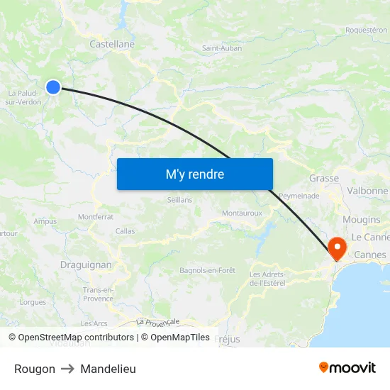 Rougon to Mandelieu map
