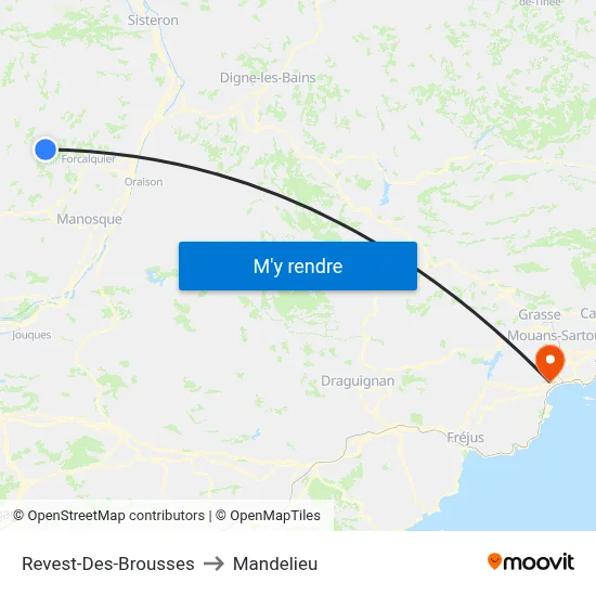 Revest-Des-Brousses to Mandelieu map