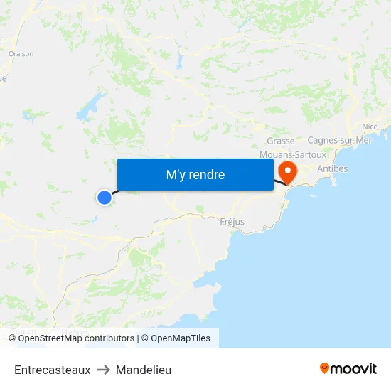 Entrecasteaux to Mandelieu map