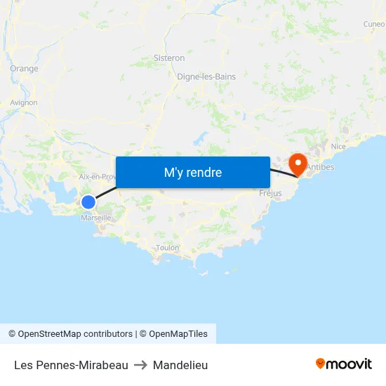 Les Pennes-Mirabeau to Mandelieu map