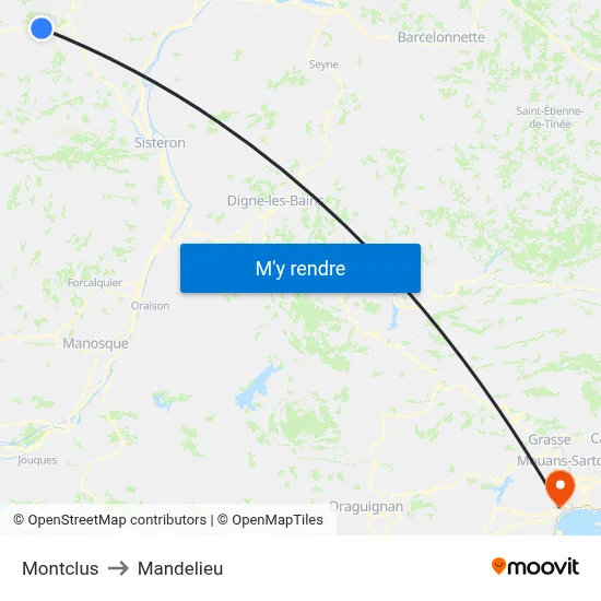 Montclus to Mandelieu map