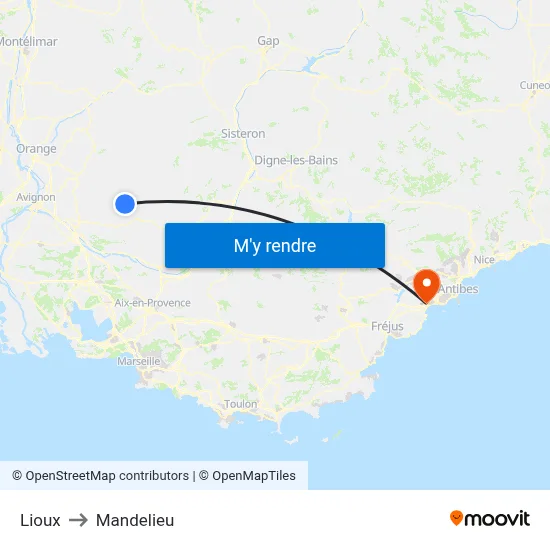 Lioux to Mandelieu map