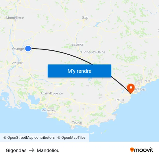 Gigondas to Mandelieu map