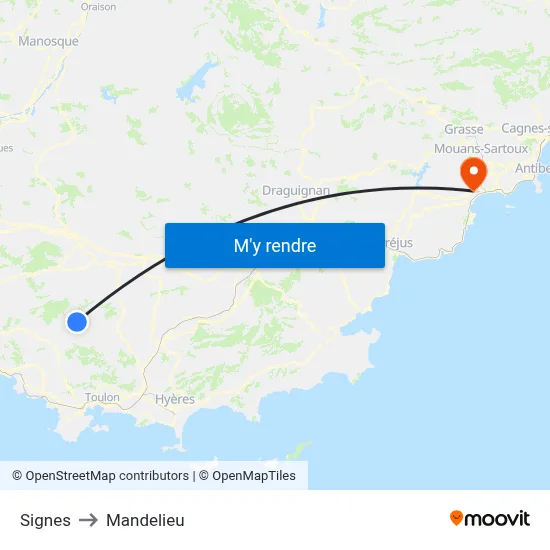 Signes to Mandelieu map