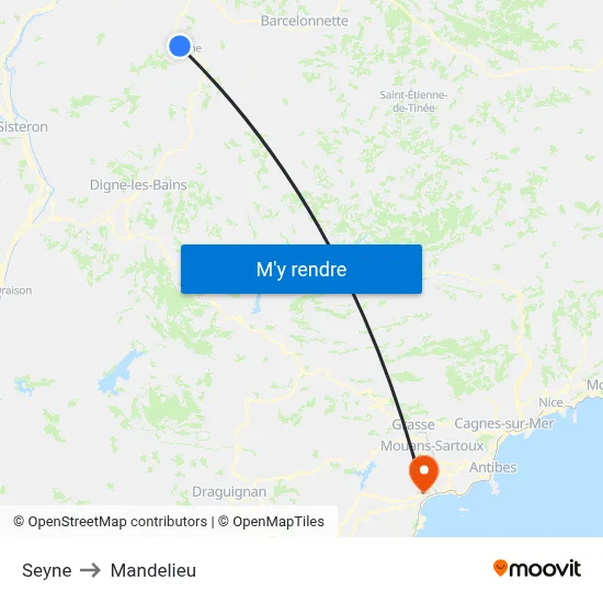 Seyne to Mandelieu map