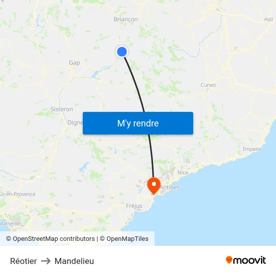 Réotier to Mandelieu map