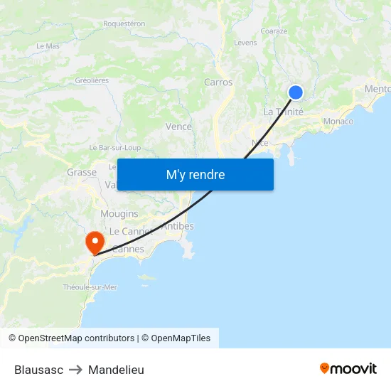 Blausasc to Mandelieu map