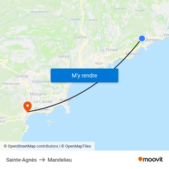 Sainte-Agnès to Mandelieu map