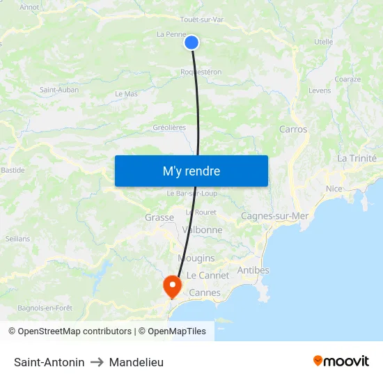 Saint-Antonin to Mandelieu map