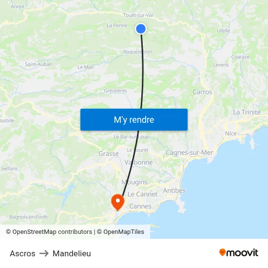 Ascros to Mandelieu map
