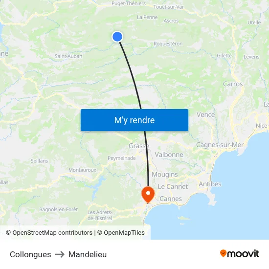 Collongues to Mandelieu map