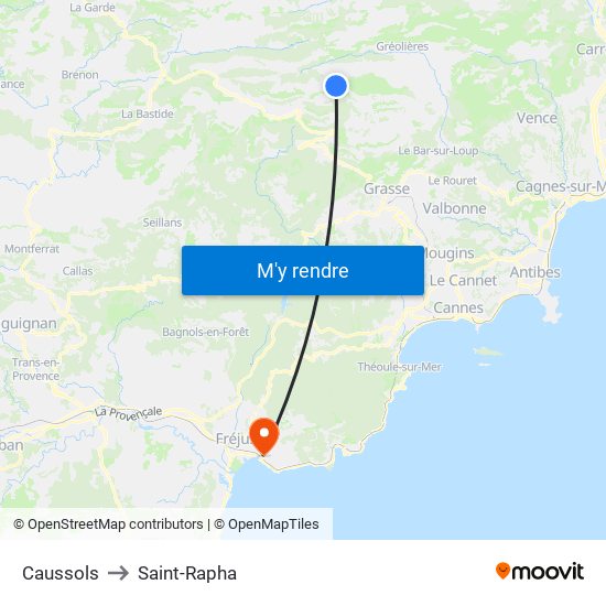 Caussols to Saint-Rapha map